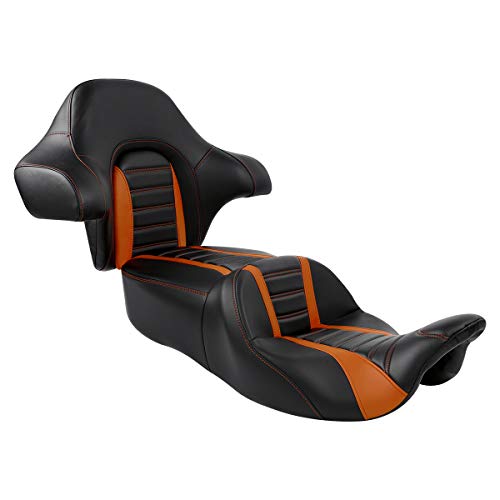 XFMT One Piece Two-Up Driver Passenger Seat with Color-Matched Wrap Around King Tour Pack Backrest Pad For Harley Touring Road King Street Electra Glide 2014-2020