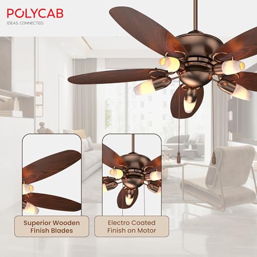Polycab Superia SP02 Star Rated Premium BLDC 1200mm Ceiling Fan for home with Remote | Energy Saving, Clip-On Underlights, 100% Copper | 2-yr Warranty【Copper Rosewood】