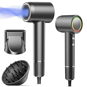 Hair Dryer, 160000 RPM Professional High Speed Ionic Blow Dryer 500 Million Negative Ions & Heat-Control & Low Noise Hairdryer with Magnetic Diffuser for Faster Drying All Hair Types, No Heat Damage