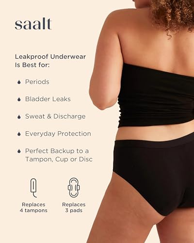 Image of saalt EveryWear Cotton Brief Period Underwear, Regular Absorbency | Comfortable, Thin, and Keeps You Dry from All Leaks, Reusable & Washable, Large, Volcanic Black