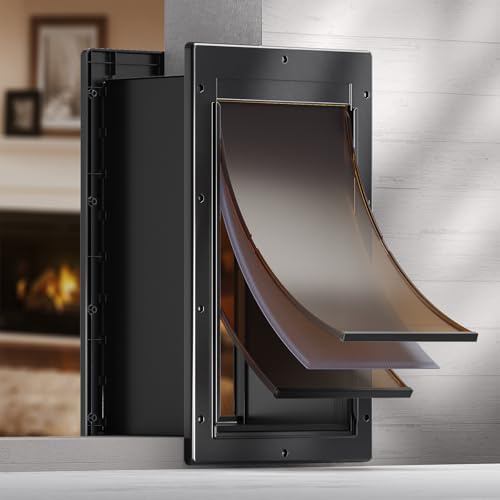 PETCOMING Durable Frame 3-Flap Wall Dog Door, Extreme Weather Large Doggy Door for Wall, Never Rust Wall Pet Door, Telescoping Tunnel, Insulation Flap, 2 Magnetic Flaps, for Pet Up to 100lb