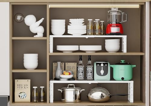 Jojocross Expandable Cabinet Shelf Organizer Storage Spice Rack Shelves for Kitchen Stackable Adjustable Pantry Cupboard Bathroom Countertop Desktop(2Packs/White/Large) by Jojocross - Used condition - Image 3
