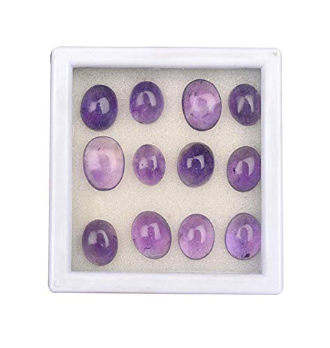gemhub AAA++ Violet Amethyst Loose Gemstones Approx 80 to 100 Ct. Lot of 12 Pcs Natural Amethyst, Oval Cabochon Loose Stones for Jewelry