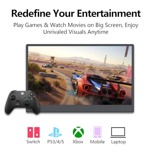 Image of 15.6 inch Portable Monitor for Laptop, External Monitor with HDMI Type-C, Eye Care,Ultra Slim Travel Screen for Laptop Phone PS4 /5 Xbox Switch, Ideal for Soccer Game Day Watch Party