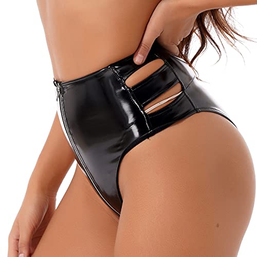 Jowowha Wetlook String Damen Ouvert Slip Panties Tanga Lack Leder Schwarz Frauen Höschen Sexy Dessous Erotik Unterwäsche – Bild 4