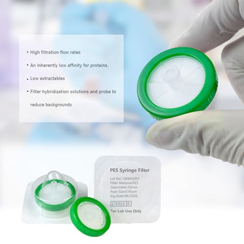 Image of Sterilized Syringe Filter PES 20 Pack, 0.45 um Pore Size, 33 mm Membrane Diameter, Hydrophilic Filtration Sterile Packed Individually