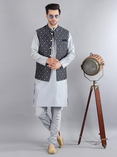 Image of Uri and MacKenzie Men's Silk Blend Kurta Pajama with Designer Ethnic Nehru Jacket /Modi Jacket