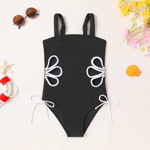 Image of Girls Swimsuit One Piece Bathing Suit Adjustable Straps Solid Color Cut Out Butterfly Girls' Swimwear for 7-14Y