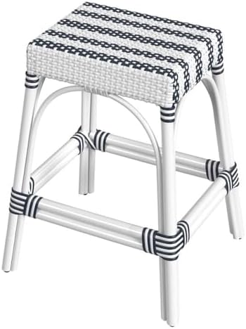 Butler Specialty Company Robias Rattan 24.5" Counter Stool - White & Navy Stripe
