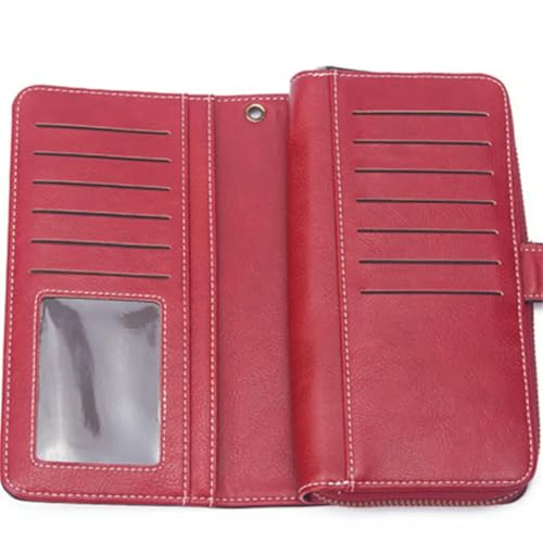 Commendize Wallet, Women's Fashion Zipper Wallet, Womens Vintage Large Capacity Long Leather Casual Wallet Brown (Black)2