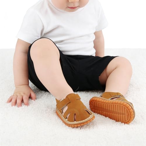 Image of SOFMUO Baby Boys Girls Closed Toe Squeaky Sandals Toddler Summer Shoes | Soft Non-Slip Rubber Sole,Closed Toe Protection,Adjustable Strap,Squeaky Design,Summer Outdoor Prewalkers