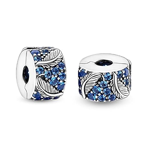 Annmors Charm para pulseras Plata Ley 925 con Circonita Cúbica para mujeres collares regalo Blue Pavé Clip Abalorios con Navidad San Valentín día la madre Abalorios regalo para mujeres y niñas