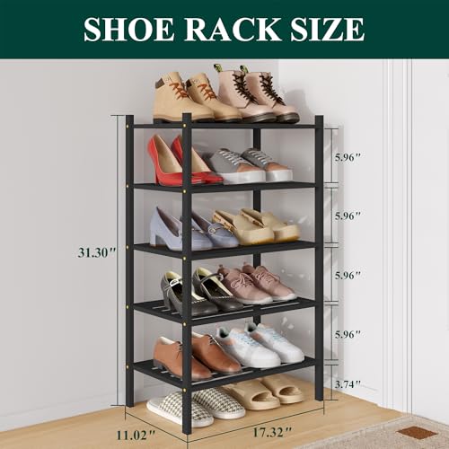 Image of Smiry Bamboo Shoe Rack, 5 Horizontal Slats, 5 Tier - 17.3 inch Wide, Black