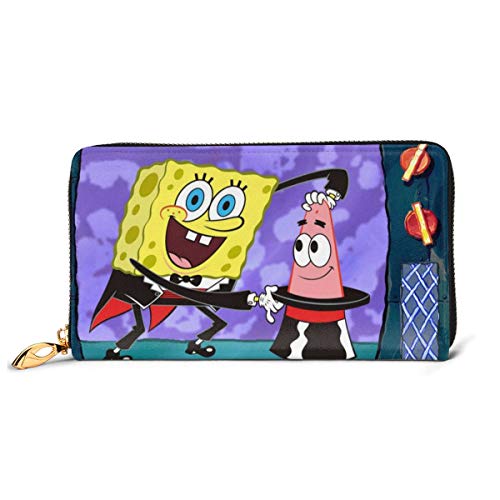 Preisvergleich Produktbild Spongebob Geldbörse aus echtem Leder, mit Reißverschluss, lange Clutch, Münzfach, Kartenpaket für Damen und Herren