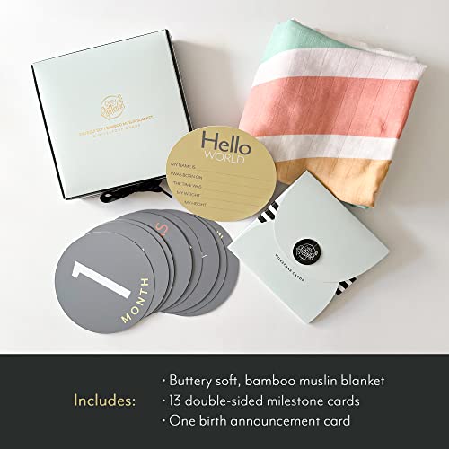 Rainbow Baby Blanket Rainbow Baby Gifts, Baby Milestone Blanket With 13 Double-Sided Monthly Milestone Cards & Baby Announcement Sign. Bamboo Muslin Swaddle Blanket Neutral Boy Or Girl 47In X 47In #TOP1