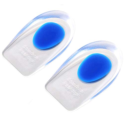 Qiuyan 1 Pair Gel Heel Cups Plantar Fasciitis Inserts Pads for Heel Pain, Bone Spur & Achilles Pain -Blue, L