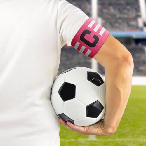 Soccer Captain Armband, Ynaize 2Pcs Nylon Elastic Adjustable Football Basketball Player Bands for Adult Women Men-Pink