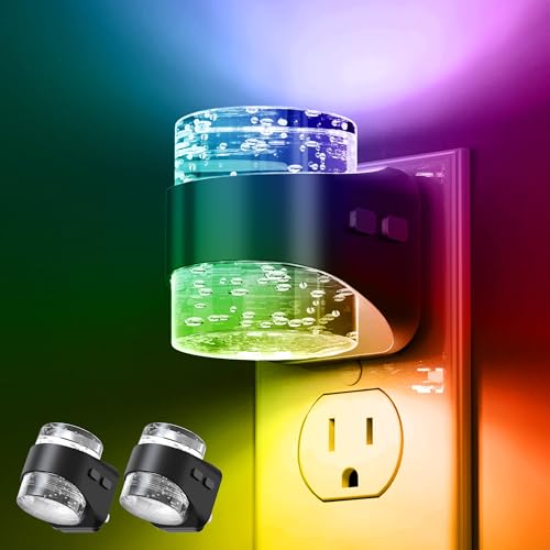 Image of L LOHAS LED Night Light, RGB Bubble Night Lights Plug into Wall, 2 Pack 10-Color Change Night Light,Dimmable Nightlights with Dusk to Dawn Sensor for Rooms Bathroom Hallway