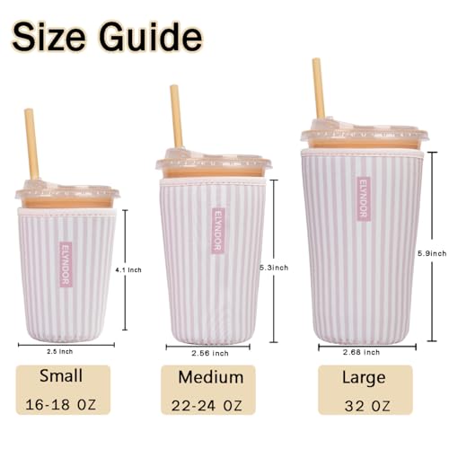 Image of Reusable Insulated Sleeve for Iced Coffee Cup, 3-Pack Coffee Neoprene Drink Sleeve for Cold & Hot Drinks, Beverage Holder for Iced Coffee (Pink Stripes)