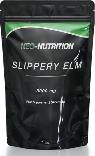 NEO Slippery Elm 5000mg 60 Capsules Digestive Health & Acid Reflux Support. Vegan Digestive Support Supplement Slippery Elm Inner Bark Powder Pure | UK