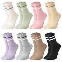 Utensilsto 8 Paare Socken Damen 39-42 Tennissocken Bunte Sportsocken Lange Baumwollsocken Streifen Socken für Damen Tennis Sport Lauf Arbeit