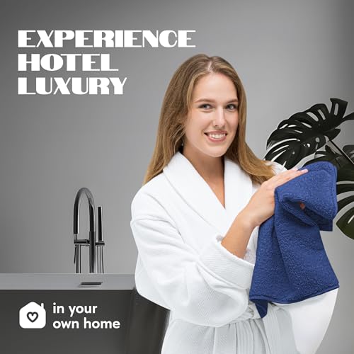 Image of White Classic Navy Blue Hand Towels for Bathroom [12 Pack] Cotton Hand Towel Bulk for Gym, Kitchen and Spa, 16x27 Inches Soft Highly Absorbent Quick Dry Terry Salon Towels