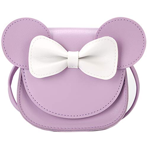 Ondeam Little Mouse Ear Bow Crossbody Purse,PU Shoulder Handbag for Kids Girls Toddlers(Purple)
