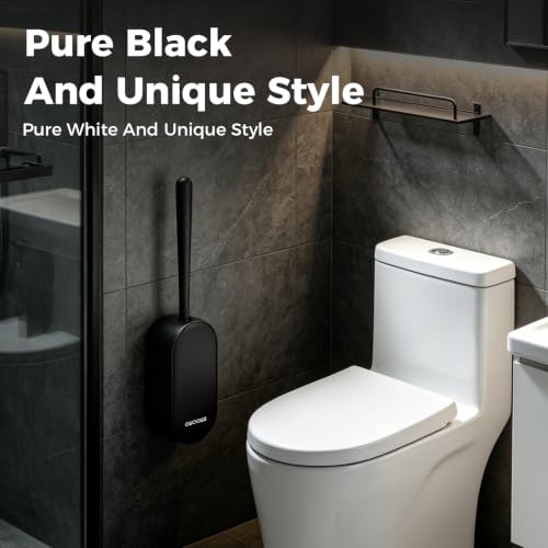 Image of Toilet Bowl Brush and Holder, OSCIOSS Toilet Brush Set with Ergonomic Design, Compact Size, Durable Bristles, RV Toilet Brushes & Holders for Dead Corner Clean (Black, 2pack)