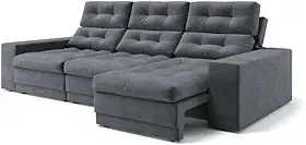Sofá 3 Lugares Retrátil e Reclinável Baden Suede Grafite 230 cm