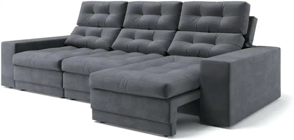 Sofá 3 Lugares Retrátil e Reclinável Baden Suede Grafite 230 cm