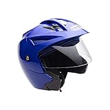MMG 20 Motorcycle Scooter Open Face Helmet DOT Street Legal, Flip Up Shield, Blue, Medium