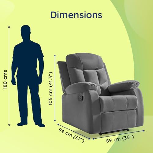 Image of Sleepyhead RX5 Ultra Designed by Duroflex - Single Seater Velvet Fabric Manual Recliner |3-Position Comfort |Zig Zag Spring, Solid Wood Frame |Ergonomic High-Back Lumbar Support - Monument Grey