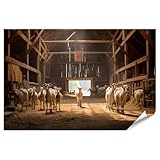 islandburner Poster Ziegen Im Stall In Warmer Morgensonne - 