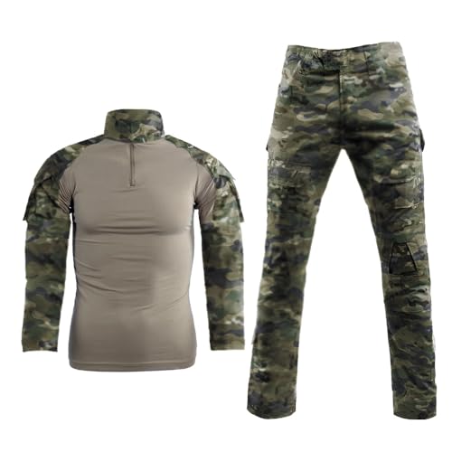 LANBAOSI Men’s Tactical Combat Shirt and Pants Set Long Sleeve Woodland Hunting Military Uniform 1/4 Zip