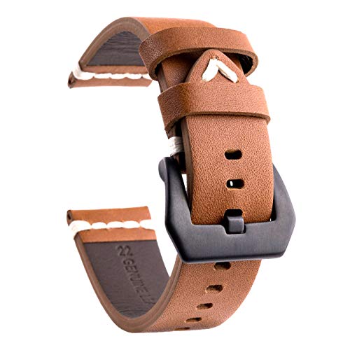 Leather Watch Band Black watch strap for man 20mm 22mm 24mm (Brown, 24mm)