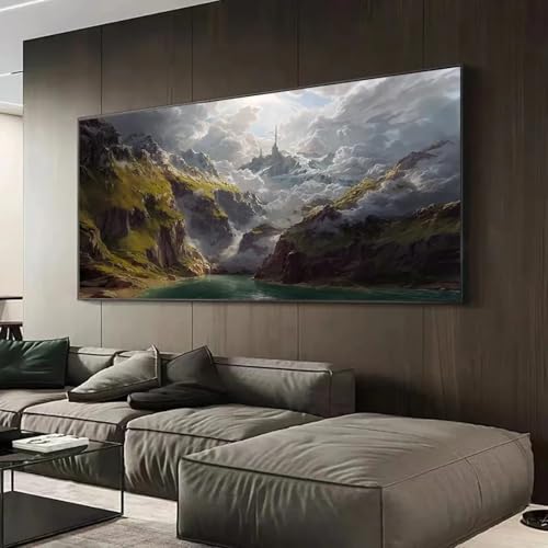 Affiche pagode colline toile zen brouillard vallée déco salon 40x80