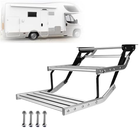 Manual Folding RV Steps with LED Light, Anti-Slip Design, 330 lbs Capacity – Perfect for RVs, Campers, Vans, Motorhomes, Travel Trailers, Safe & Convenient Access