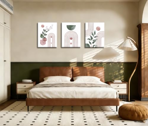 Image of Frimeeme Pink and Green Wall Art,Large Boho Canvas Pint Set of 3