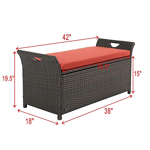 Ulax Furniture Outdoor Storage Bench Rattan Style Deck Box W/Cushion #TOP1