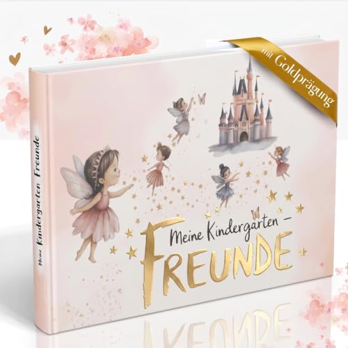Freundebuch für den Kindergarten mit Märchen-Motiven | Erinnerungsbuch zum Ausfüllen mit Platz für 30 Freunde & 5 Wegbegleiter (z.B.Erzieherinnen) | Beliebtes Geschenk für Mädchen im Kindergartenalter