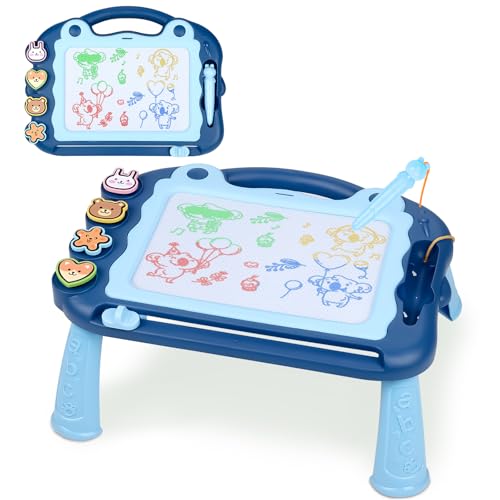 Sarsumir Ardoise Magique Enfant, Tableau Magique Effaçable, Tablette de Croquis Planche à Dessin Magnétique à 4 Couleurs avec 3 Stylos et 4 Tampons, Jouets...