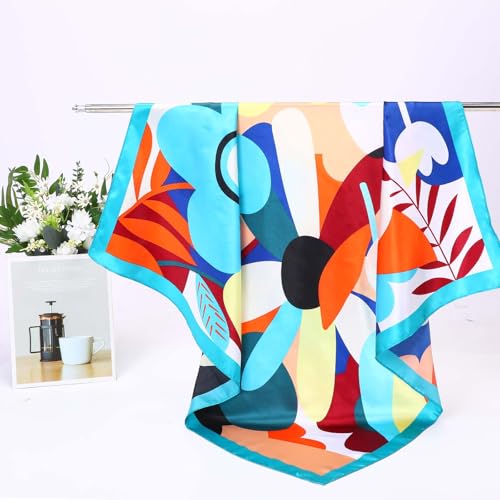 Bag Scarf Tops for Women Like Satin Silk Scarf Lightweight Fashion Neck Silk Square Hair Wrap for Women - 35.43" Large Soft Bandana (Colorful, 2PCS)4