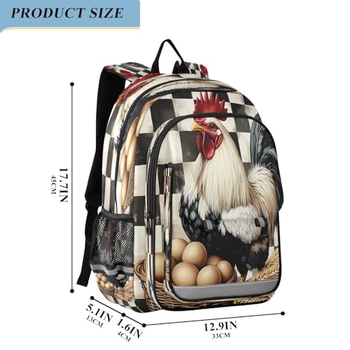 Kids Backpacks School Daypack College Bag Bookbag for Boys Girls Rooster Chessboard2