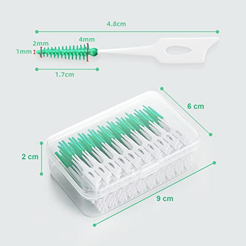 MIVAIUN 200 Stück Interdentalbürste Weiche Silikon adaptive Interdentalbürste Zahnzwischenraum Bürste Rücklaschbürste Tragbarer Dual-Use Zahnseide Stick für Reiniger Zahnreinigung Werkzeug (Grün)