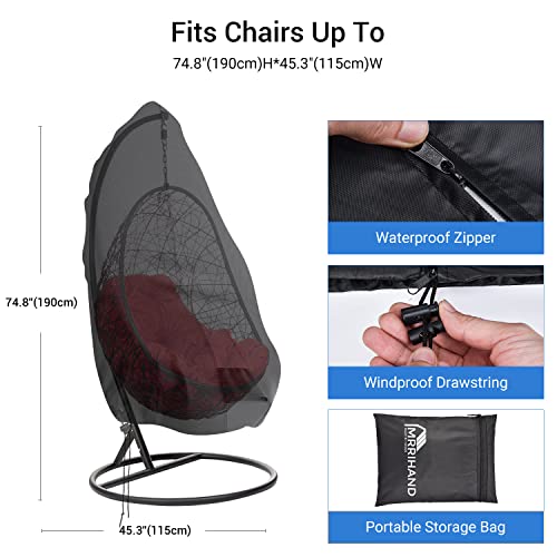 Patio Egg Chair Cover with Zipper and Air Vent, Mrrihand 420D Heavy Duty Outdoor Chair Cover Waterproof, Hanging Swing Chair Cover, 74.8”H x 45.3”W, Black, 1 Pack