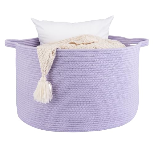 Image of XUANGUO Large Cotton Rope Basket Blankets Basket Living Room 22"x14" Toy Basket for Kids Rope Storage Basket for Nursery Woven Laundry Basket for Clothes Baby Toy Storage round purple or Lavendor