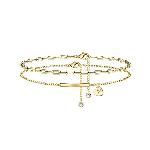 IEFWELL Heart Initial Anklets for Women, 14K Gold Filled Layered Ankle Bracelets Initial Anklet for Women Anklets with Initials Y