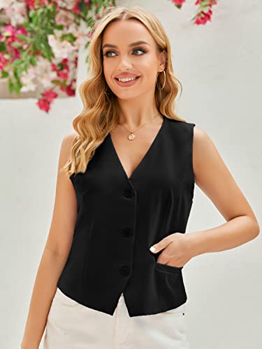 GAMISOTE Women Buttons Vest Crop Vintage Sleeveless V Neck Elastic Chiffon Waistcoat3