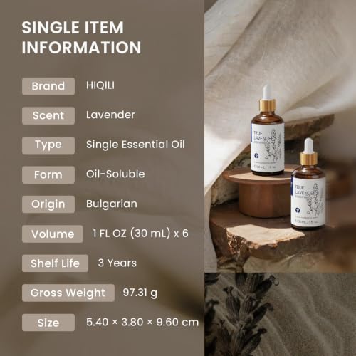 Image of HIQILI Lavender Essential Oil Set, Bulk Wholesale for Business | Hotels Salons & Studios, Calming Scent Promotes Relaxation & Sleep, Holiday Gifts Craft Making & Home Use -1 fl oz (6 Pack)
