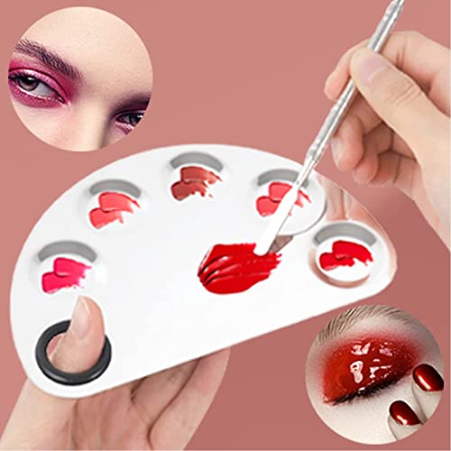 Image of Professional Stainless Steel with 5 Mixing Well Cosmetic Makeup, Nail Art, Foundation, Lipstick Blending Palette Tool with Spatula, Silver